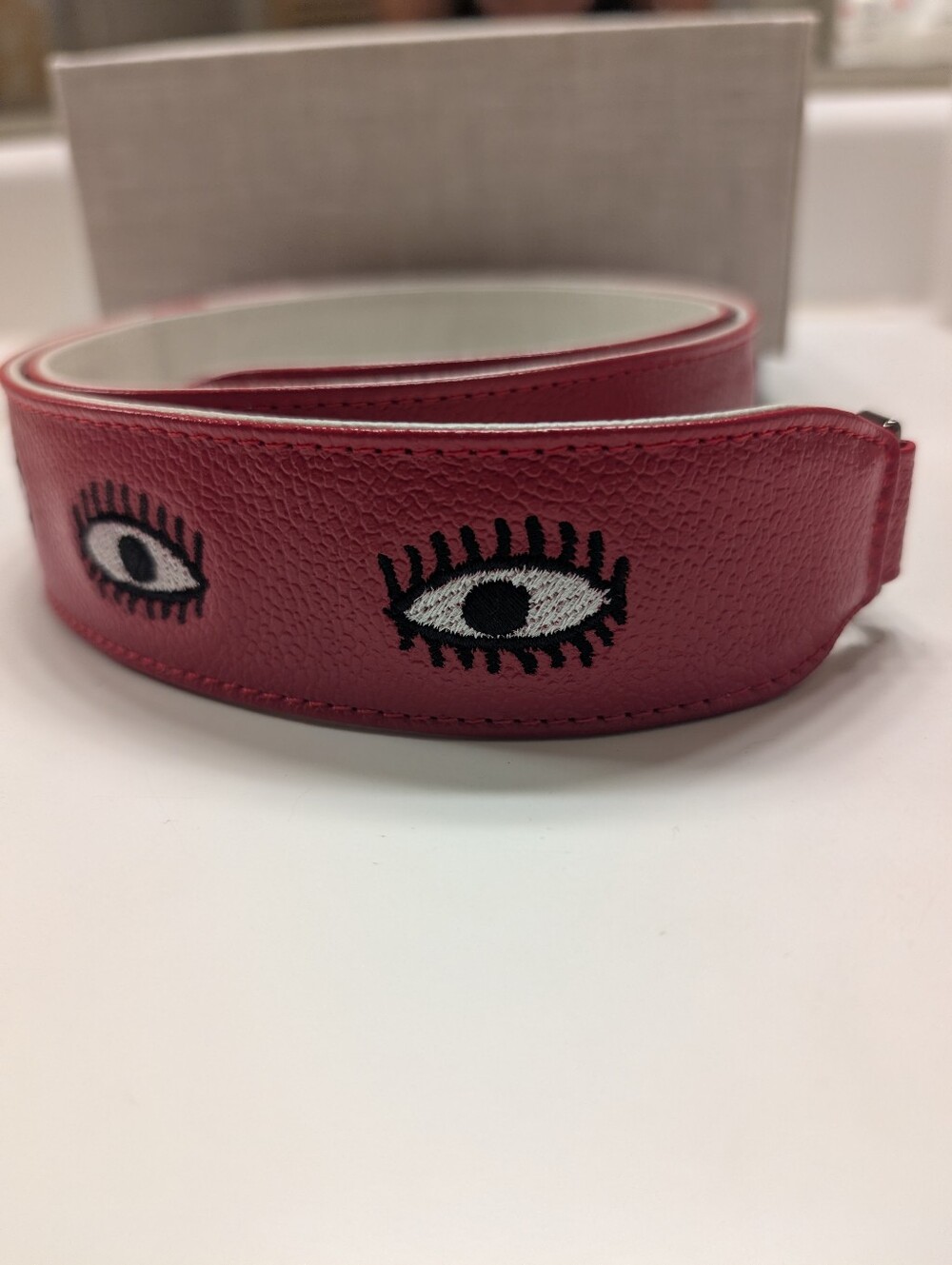 Min & Mon Jester Red Eye-Embroidered Leather Strap With Gunmetal Hardware
